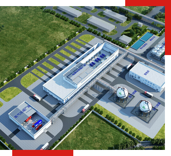 空分设备和工业气体厂家的生产基地鸟瞰图，展示制氮设备厂家、制氮机厂家和液氮厂家的现代化设施